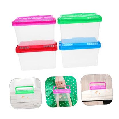 4Pcs Transparent Mini Fish Breeding Box with Handle Lightweight Aquarium Carrier for Small Pets for Fish Turtles Reptiles and Hamsters Easy Viewing and Transport