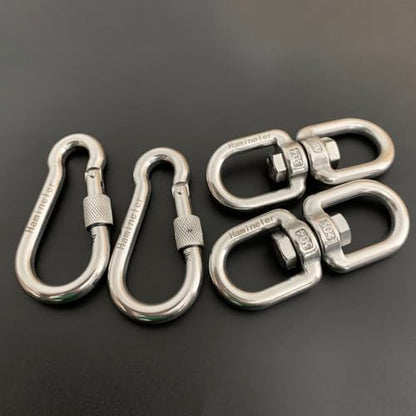 2Pcs M8 304-Stainless Steel Swivel Ring Double Ended Swivel Eye Hook, 2Pcs M8 Spring Hook, for Marine Mooring, Tree Swing, Hammock, Hanging Rotating Device
