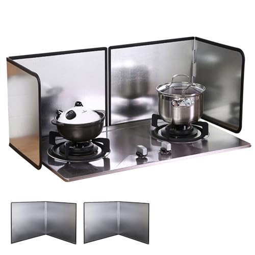 2 Pieces 2 Sided Grease Splatter Guard Foldable Splatter Guard for Stove Stainless Steel Oil Splatter Screens Backsplash for Wall Gas Range Frying Pan Camping(Size:15.7×15.7inches) - size: 15.7×15.7inches