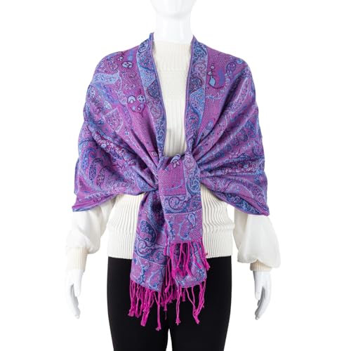 TUSHUSTY Pashmina Feel Shawls Wraps Rave Scarf for Women Soft Silky Reversible Men Scarves Hijab - color: Deep Purple Blue