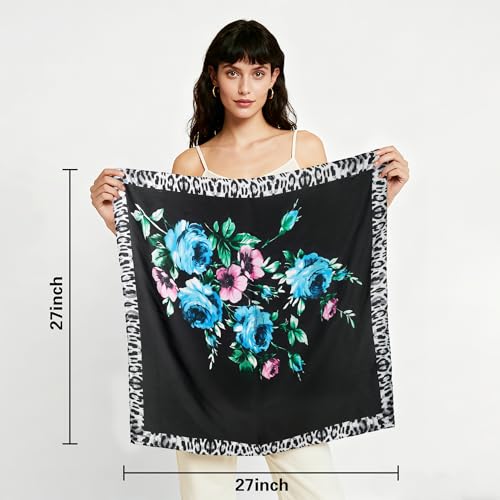 27" Head Scarf Like Satin Silk for Women,Hair Scarves Bandana,Headband Silk Feeling for Hair Wrap - color: Flower Leopard Print