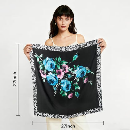 27" Head Scarf Like Satin Silk for Women,Hair Scarves Bandana,Headband Silk Feeling for Hair Wrap - color: Flower Leopard Print