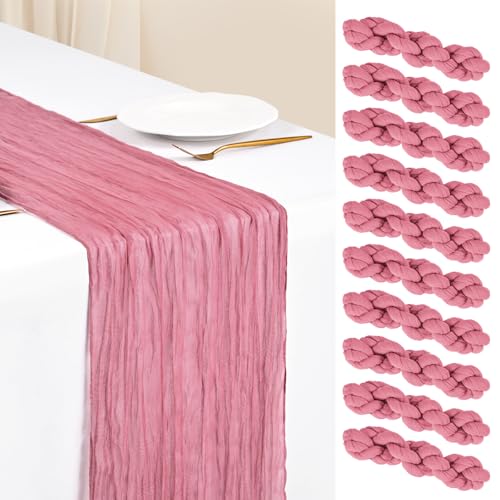 Showgeous 10 Pack Dusty Rose Cheesecloth Table Runner, 17 x 108 Inches - color: Dusty Rose, size: 10 Pack