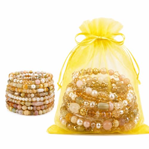 FUNFERY Jewelry Bracelet Packs Party Favors,Organza Bracelet for Birthday Gift Supplies Bags - color: Lemon Yellow-3"x4"
