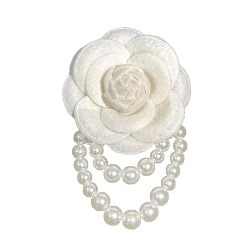 Vintage White Flower Pearl Tassel Brooch Pins for Women Trendy Camellia Pearl Hair Pins Christmas Pins Dainty Shawl Brooches Bracelet Birthday Jewelry - color: white