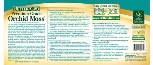 Better-Gro Premium Grade Orchid Moss - 100% Natural,Imported Sphagnum Moss for Orchids,Ferns,and Hostas,Excellent for Hanging Baskets and Propagating Plants - 190 Cubic Inches,(Pack of 2) - size: 190 cu. in. (Pack of 2)