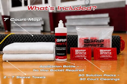Grip Spritz Court Mop - 7' Damp Mop - Basketball Gym Floor Cleaning System, Hardwood, Tile Sport Court, Composite, Wrestling Mat Surface Cleaner - Commercial, Industrial, Wet & Dry Towel System