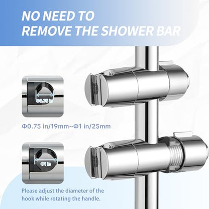 OFFO Shower Head Holder, Adjustable 0.75-1 inch Hand Held Shower Head Holder for Slide Bar, 45 Degree Rotation Shower Sprayer Holder with Hanging Design, Chrome - style: Chrome with Hanging Design