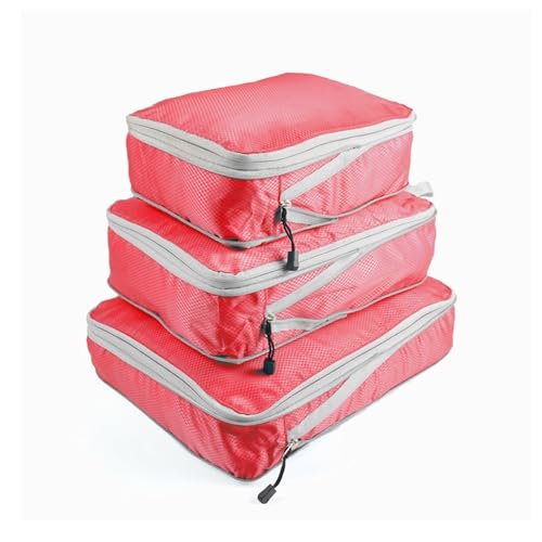 3 - Piece Travel Storage Organizer Set | Water - Resistant Nylon Luggage Pouches for Clothes, Underwear & Small Items | Compact Sorting Bags for Business Trips & Vacations(Red) - color: Red