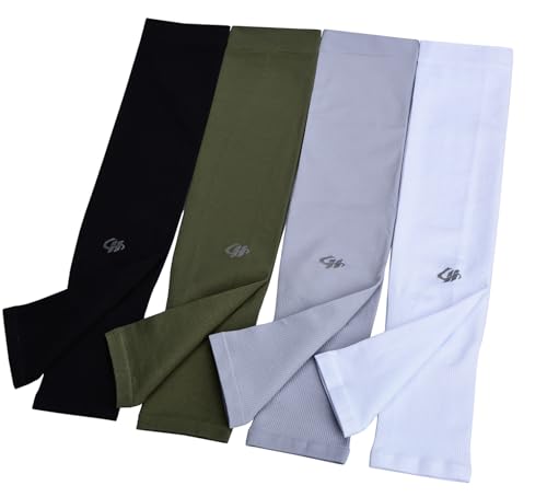 HOPESHINE Arm Sleeves UV Sun Protection Cooling UPF 50+ 4-Pairs for Men Women Cycling, Golf, Outdoor Sports - color: Army Green+black+grey+white, size: XXL-XXXXL