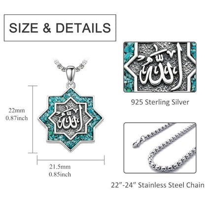 PELOVNY Allah Necklace for Men Women 925 Sterling Silver Islam Allah Pendant Chain Islamic Muslim Religious Jewelry Gifts - color: Allah-07