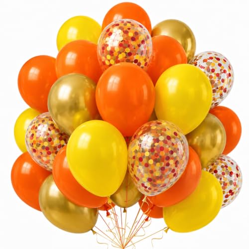 Fall Balloons 12 Inch Thanksgiving Burnt Orange Gold Confetti Balloons Set - color: Orange Yellow Gold