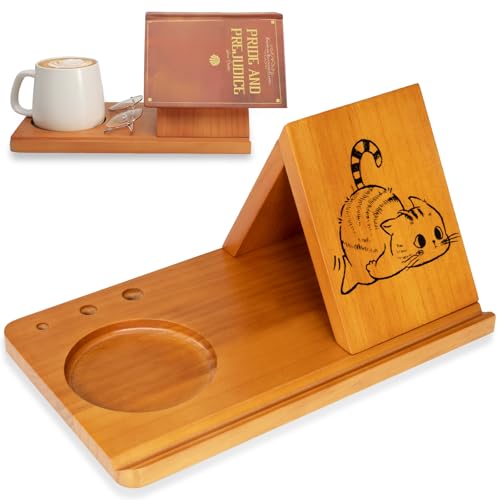 Cat Themed Wooden Book Stand with Cup Holder & Pen Holder, Triangle Wooden Book Rest for Reading, Cute Book Holder Stand Sturdy Fun Cat Design for Book Lovers& Cat Mom Birthday& Mothers Day Gifts - style: cat