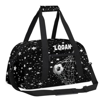 Custom Gym Bag Soccer Sports Bag, Soccer Goal Stars Pattern Black | Personalized Named Practice Travel Overnight Training Bag - color: Color 15