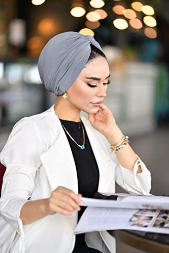 para life Knot Turbans for Women, Breathable Instant Turban|Standard Size Cotton|Pre-tied Scarf, Hijab Cap&Undercap - color: Grey