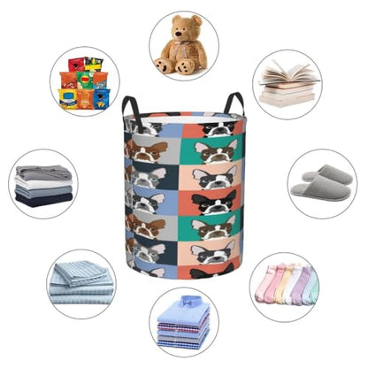 Boston Terrier Dog Round Waterproof Oxford Cloth Laundry Basket Multi-Purpose Storage Basket Toys Books Clothes Storage Basket - color: Black 9