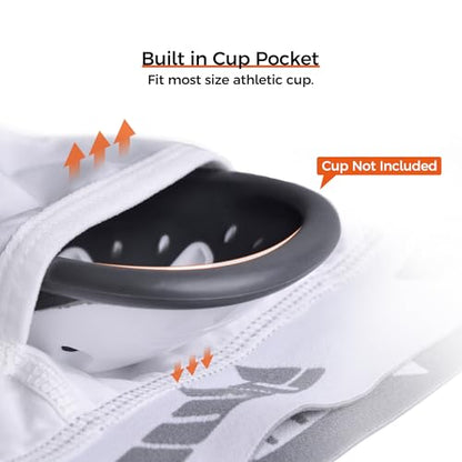 COOLOMG Youth Football Girdle 5 Pad Football Compression Shorts with Cup Pocket Integrated Hip Tailbone Thigh Pads - color: White, size: Large