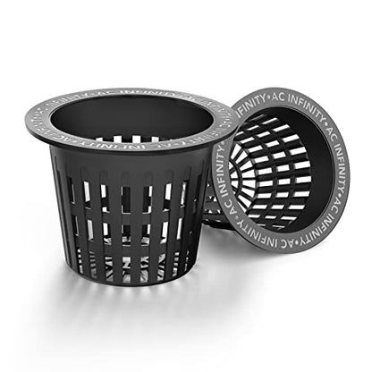 AC Infinity Net Cups 10cm Heavy Duty Garden Slotted Net Pots with Wide Lip | Wide Lip Rims, 25-Pack Black Bucket Basket for Indoor Outdoor Growing, Orchids, Aquaponics, Hydroponics - size: 4"