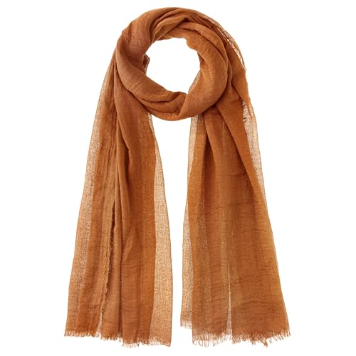 Nydotd Women Summer Cotton Linen Scarf Crinkle Long Beach Shawl Wrap hijab with Fringe - color: Caramel