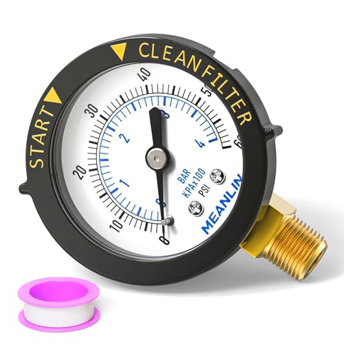 MEANLIN MEASURE 0~60Psi Plastic Frame 1/4" NPT Start and Clean Filter Pressure Gauge, Suitable for Swimming Pool, spa, Aquarium, Lower Mount - size: Lower Mount / No Adapter