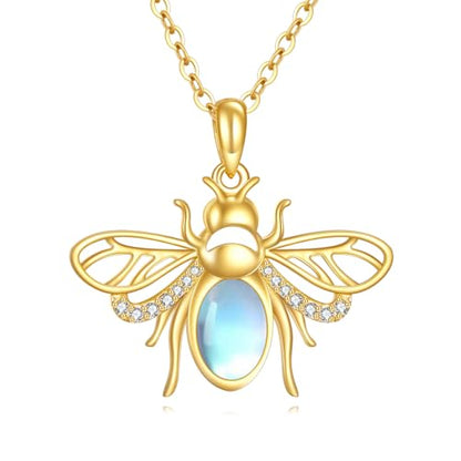KECHO Gold Bee Necklace Gifts for Mom Women 14k Yellow Gold Honeycomb Honey Bee Pendant Necklaces Love Heart Jewelry Gifts for Women Her Wife - style: bee05