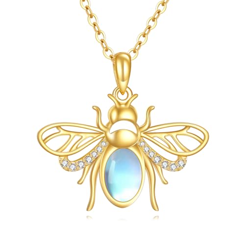 KECHO Gold Bee Necklace Gifts for Mom Women 14k Yellow Gold Honeycomb Honey Bee Pendant Necklaces Love Heart Jewelry Gifts for Women Her Wife - style: bee05