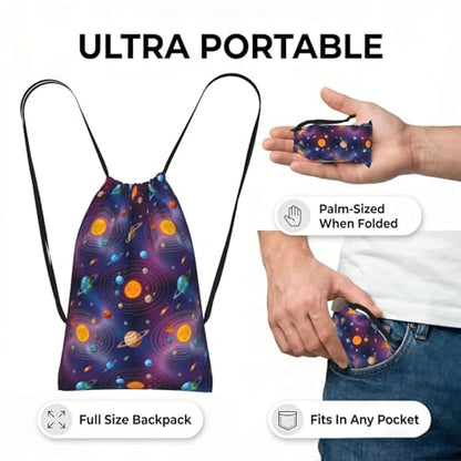 Lightweight Heavy Duty Storage Backpack Galaxy Space Planet Solar System, Drawstring Bag Foldable Spacious, Versatile for Travel Hiking Gym - color: Color (44)