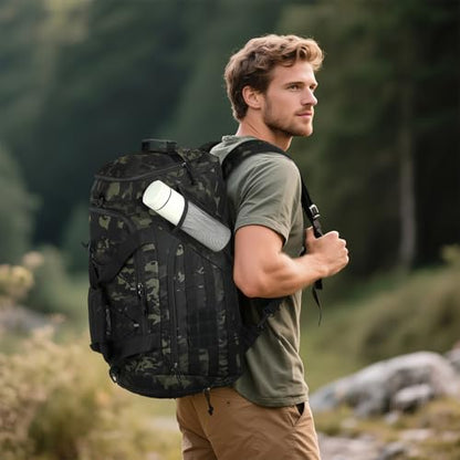 3-in-1 Tactical Gym & Travel Duffle Bag Backpack Men Multi-Functional 45L Military Sports Duffle Bag with Shoe Compartment & Wet Pocket for Workout Weekender Overnight Bag with Molle Webbing, Camo - color: Camo