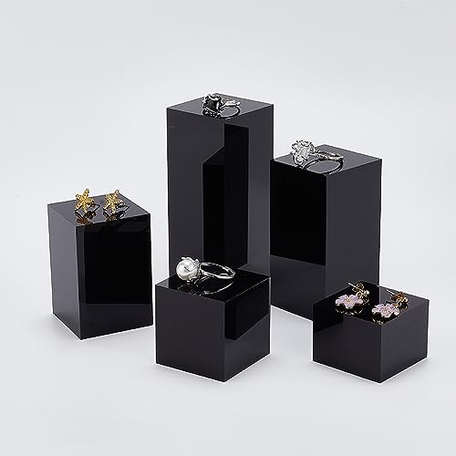 BENECREAT 5Pcs Black Acrylic Cube Display Block 1.2/1.6/2.4/3.2/4 Inch Solid Display Pedestal Stand for Gem Display Jewelry Display Displaying Pop Figures Cosmetic Showing - color: Black Square