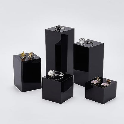 BENECREAT 5Pcs Black Acrylic Cube Display Block 1.2/1.6/2.4/3.2/4 Inch Solid Display Pedestal Stand for Gem Display Jewelry Display Displaying Pop Figures Cosmetic Showing - color: Black Square