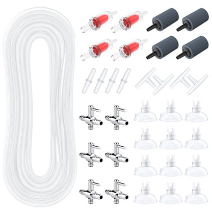 Pawfly 100 Feet Fish Tank Airline Tubing, Aquarium Tubing, Aquarium Air Pump Accessories Kit with Check Valves, Air Stones, Air Control Valves, Suction Cups and Connectors