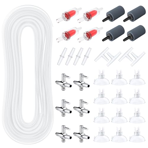Pawfly 100 Feet Fish Tank Airline Tubing, Aquarium Tubing, Aquarium Air Pump Accessories Kit with Check Valves, Air Stones, Air Control Valves, Suction Cups and Connectors