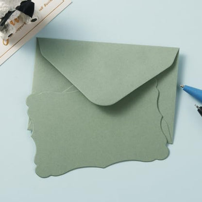 100 Pack Mini Envelopes with Blank Note Cards, Sage-Green | 4 x 2.7 Inches, Self-Adhesive, Small Business Card Size - color: Sage-Green