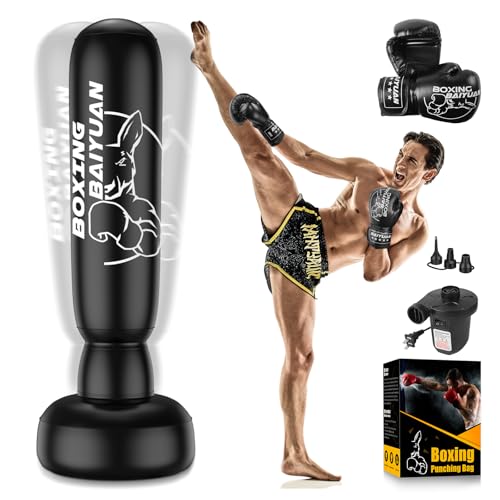 Standing Punching Bag for Adults Teens, Inflatable Boxing Bag with Stand, Kick Boxing Training Equipment for MMA, Muay Thai, Kickboxing - size: 71"