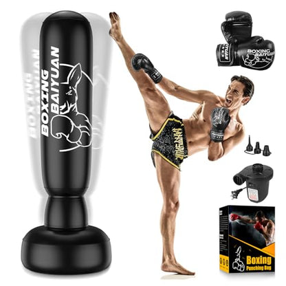 Standing Punching Bag for Adults Teens, Inflatable Boxing Bag with Stand, Kick Boxing Training Equipment for MMA, Muay Thai, Kickboxing - size: 71"