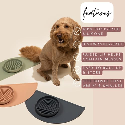 Waterproof Silicone Dog Food Mat – Medium Size Non-Slip Pet Bowl Mat, Raised Edge Design, Easy-to-Clean Pet Food Placemat for Dog & Cat Bowls, 21" Across x 10.5" Deep - Blush - color: Blush, size: Medium