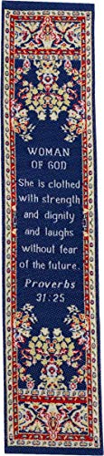 Woman of God, Woven Fabric Christian Bookmark, Strength and Dignity, Silky Soft Proverbs 31:25 Flexible Bookmarker for Novels Books and Bibles, Traditional Turkish Design, Memory Verse Gift - color: Woman of God, size: Single