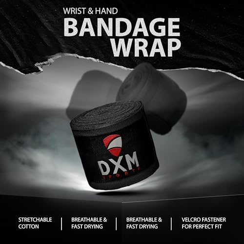 DXM SPORTS Boxing Hand Wraps Inner Gloves - 180 Inch Elasticated Thumb Loop Bandages - Kickboxing MMA Muay Thai Kickboxing Martial Arts Punching Training for Men Women - color: Black