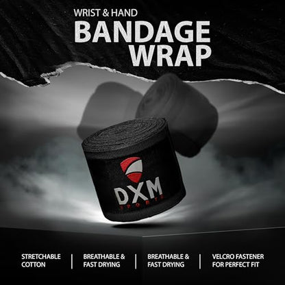 DXM SPORTS Boxing Hand Wraps Inner Gloves - 180 Inch Elasticated Thumb Loop Bandages - Kickboxing MMA Muay Thai Kickboxing Martial Arts Punching Training for Men Women - color: Black