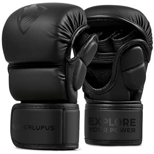 LIBERLUPUS MMA Gloves for Men – Punching Bag Gloves for Men, Open Palm Training Gloves for MMA Sparring, Kickboxing, Muay Thai, Youth Self-Defense, Durable Synthetic Leather with Wrist Support - size: Small-Medium