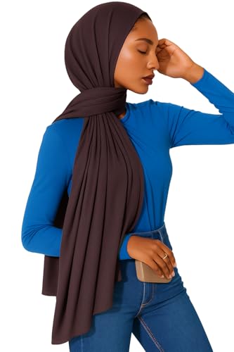 Premium Bamboo Jersey Hijab Scarves -Turban Head Wraps for Women, Fashion Headbands Long Plain Muslim Shawls - color: Coffee Brown