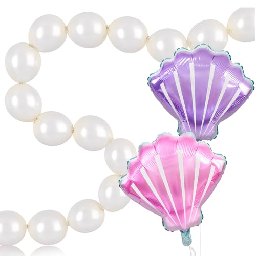 Pearl white Linking Balloons, 6 Inch Quick Link Balloons, 2 PCS SeaShell Foil Balloon, for Making Wall Arches Chains, for Wedding Bridal Baby Shower Engagement Anniversary Party Decorations - color: Purple and Pink