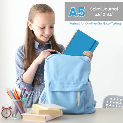 CICPAP Lined Spiral Journal Notebook, A5 College Ruled Notebook for Journaling, Note-Taking, and Daily Planning, Durable Hardcover with an Elegant Design, Blue - color: E-Blue