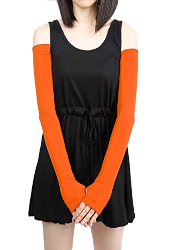 V28 Women Stretchy Long Sleeve Fingerless Gloves - color: Orange