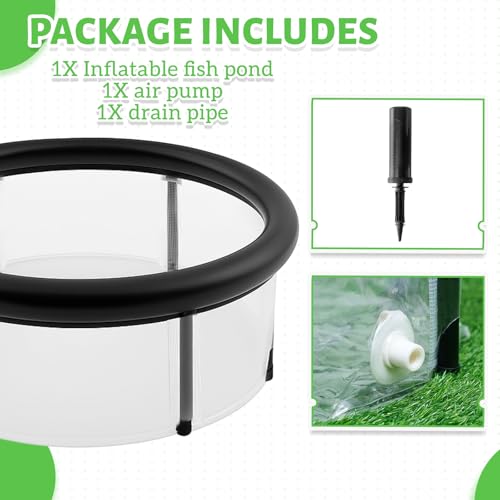 DoubleFill Pop up Pond, 27.6 x 11.81 Inch Pop up Inflatable Pond Kit Outdoor Indoor Aquarium Water Feature Container with Aeration Pump Above Ground Backyard Patio Garden Decoration