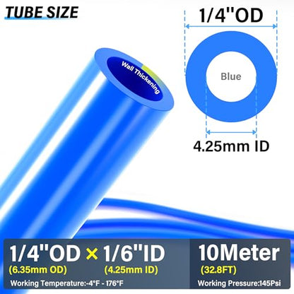 TAILONZ PNEUMATIC Air Line 1/4 inch od Blue Polyurethane PU Air Hose Pipe Tube 60M/200FT - color: Blue-PU, size: 1/4'' OD/200ft/60m