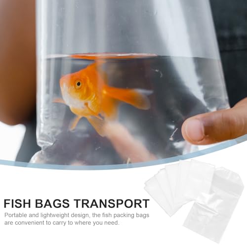 Garneck 50 Pack Ornamental Fish Transport Bags with Flat Bottom, 20x35x12cm Plastic Packaging Bags for Live Fish Shipping and Aquarium Transport, Includes Elastic Bands for Secure Handling