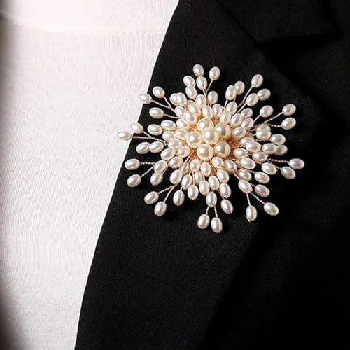 Large Flower Pearl Brooches for Women Fashion White Cluster Pearls Brooch Lapel Pins Fun Formal Dress Clothes Costume Pin Chunky Floral Jewelry Gift - color: Pearl2