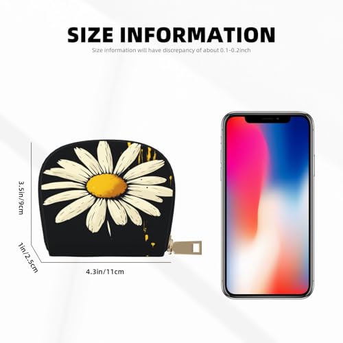 Stylish Daisy RFID Blocking Semi Circle Card Holder PU Leather Zipper Wallet Pouch Keychain Bag for Women Men, Slim Small Credit Card Case Organizer with 12 Slots - color: Stylish Daisy