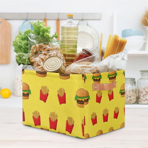 Storage Basket Burger Fries Storage Bins with Handles Polyester Storage Boxes Collapsible Nursery Baskets for Bathroom Living Room,1 Pack - size: 1 Pack